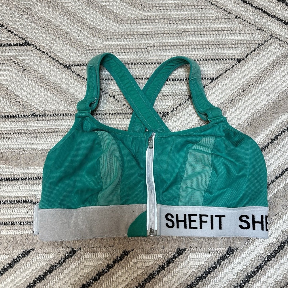 SHEFIT Ultimate Sports Bra Green Sz L Full Coverage High Support Adjustable Gym